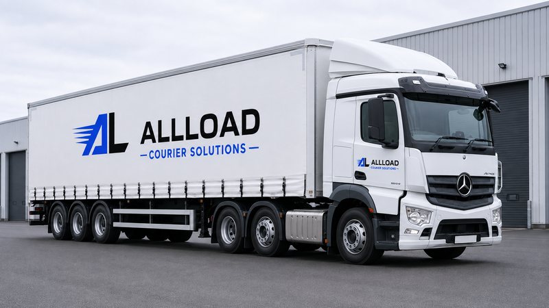 An ALLLOAD-liveried articulated lorry with a curtainsided trailer
