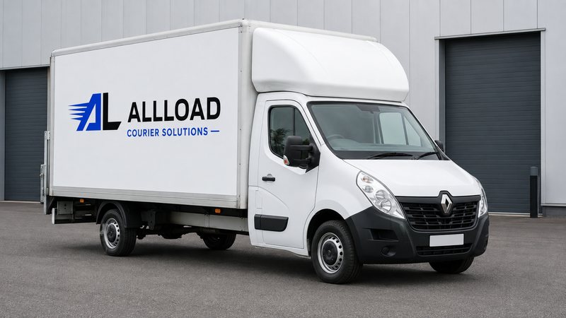 An ALLLOAD-liveried Renault Master Luton box van with a tail lift