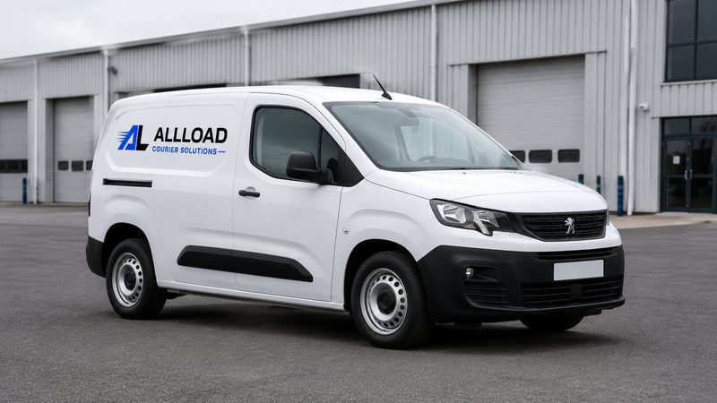 An ALLLOAD-liveried Peugeot Partner small van outside a commercial unit